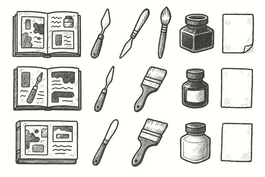 Icons icon mixed vector brush journal media knife ink art palette pot