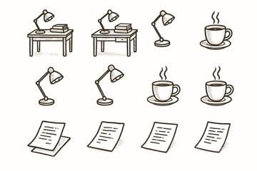 Icons pages scattered cup vector book table calm icon outline workspace reading
