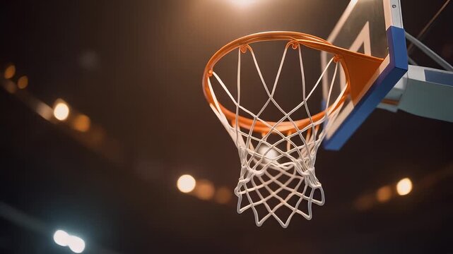 Basketball Hoop in a Stadium with Bright Lights.