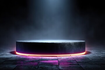 Abstract glowing pedestal with futuristic lighting in a moody atmosphere