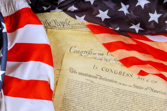 10 June 2025 Washington DC American flag Declaration of Independence represent national pride during historical event in July.