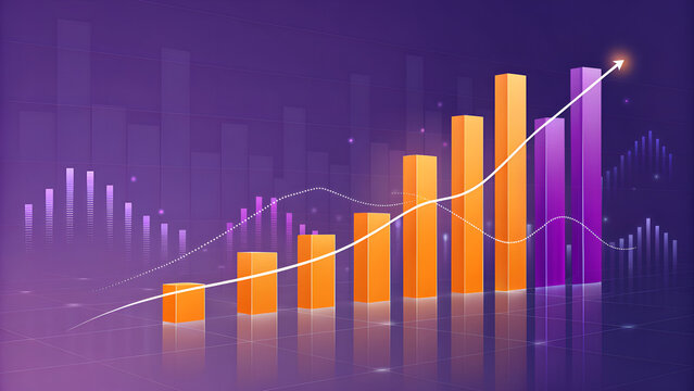 A financial stock market chart illustrating business growth and success on a vibrant red background