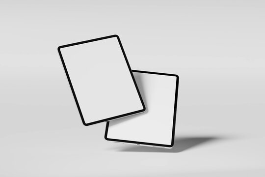 tablet pad pro tablet display screen gadget mobile device with digital pencil responsive realistic mockup design template isolated in gray background 3d render illustration floating view