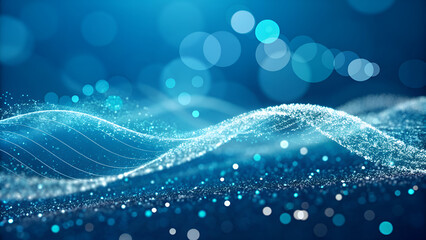 The bright blue abstract DNA strand background with sparkling bokeh circles and subtle snow is a perfect winter holiday illustration,  abstract background, abstract backdrop