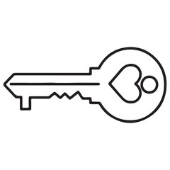 Minimalist Outline Key Vector with Heart Handle and Circular Bow Design