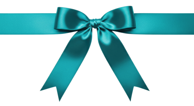 Teal ribbon bow with tails transparent background cutout png