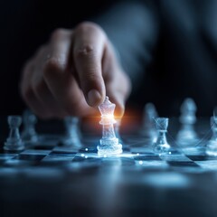 Hand moving chess piece on chessboard