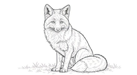 Obraz premium Detailed illustration of a sitting fox isolated on a white background
