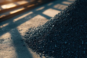 Pile of dark gravel close up