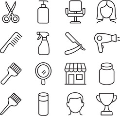 Vector monochrome line icon set about salon