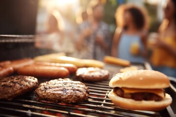 Barbecue with burgers and hot dogs