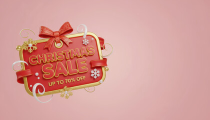 Christmas sale promotion banner with festive ribbon charm