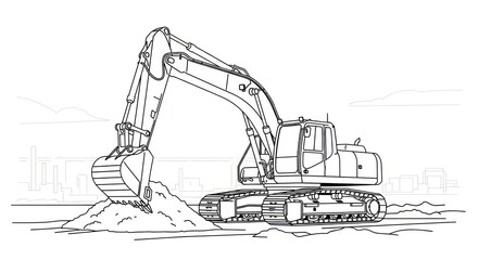 Excavator machine digging sand construction equipment vector illustration