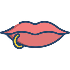Close Up Of Pink Lips With A Gold Hoop Piercing On The Lower Lip Against A Transparent Background