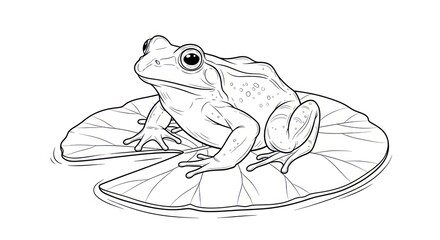 Frog resting on lily pad illustration vector graphic in black and white