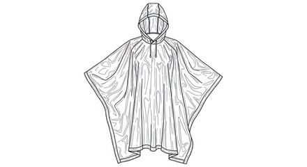 Graphic illustration of rain poncho with hood against a white background