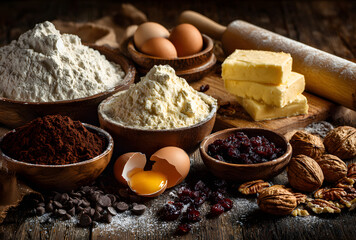 Fototapeta premium Ingredients for cooking Christmas baking. Christmas food background