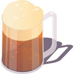 Isometric Beer Mug With Amber Liquid And Frothy Head Isolated On White Background Studio Shot Realistic Illustration