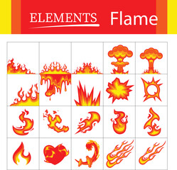 Fire and Explosion Elements &ndash; Cartoon Flame & Burst Vector Set