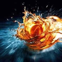 an AI Image Generator, Dynamic Water Splash at Sunset with Fiery Reflections i