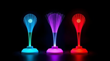 Red plastic spoons Futuristic Sci-Fi Fiber Optic Lamps
