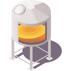 Isometric Brewery Vat With Golden Liquid Inside On Transparent Background With Shadow