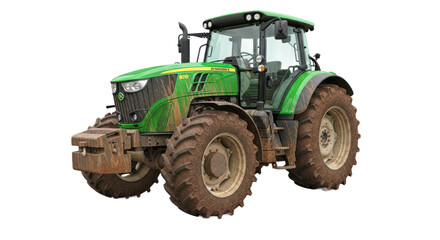 Obraz premium Green tractor isolated on transparent background for agriculture and farming