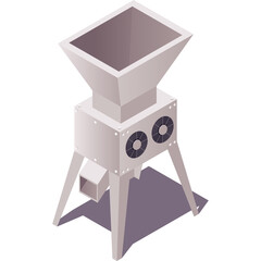 Isometric industrial grinder machine with metal hopper and cooling fans on transparent background detailed vector illustration