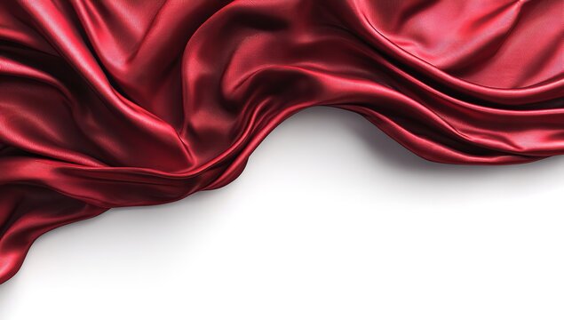 Stunning draped red silk fabric with elegant folds creating a luxurious texture on white, perfect for backgrounds and design elements