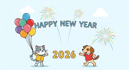 Happy New Year 2026 Festive Celebration with Animals