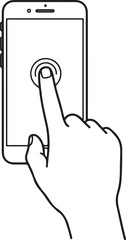 Finger touching smartphone screen outline vector icon