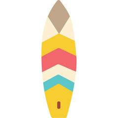 Colorful Chevron Pattern Surfboard With Yellow Blue Pink and Tan Accents Isolated on White Background