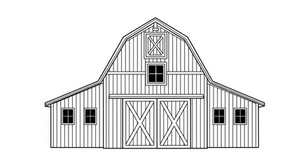 Rustic barn illustration with architectural details on white background