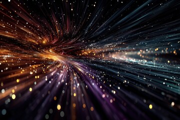 Fototapeta premium Abstract neon light streaks in a colorful tunnel create a dynamic futuristic background