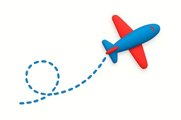 3D Cartoon Airplane with Dotted Flight Path 