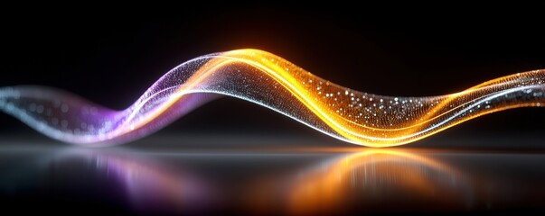Wavy glowing line in purple and orange with sparkling particles over a dark background