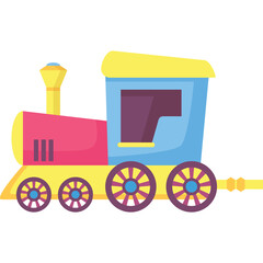 Colorful Toy Train Illustration with Red Blue Yellow and Pink Colors on Transparent Background for Children Transportation Theme
