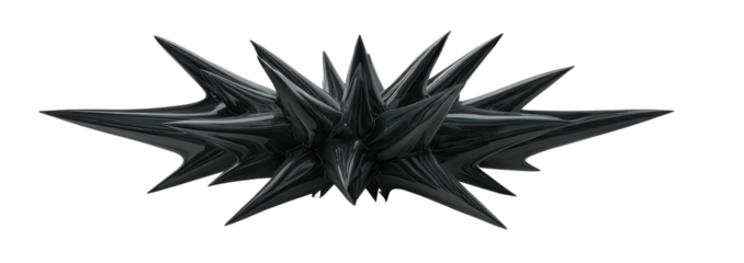 Dark, glossy abstract object with sharp spikes radiating outward against a black background