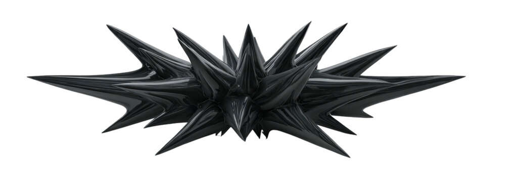 Dark, glossy abstract object with sharp spikes radiating outward against a black background