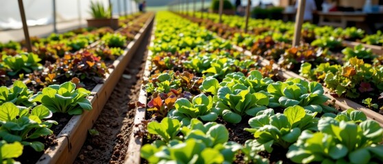 Lush Green Lettuce and Fresh Vegetables Growing in a Bright and Spacious Greenhouse in a Sunny Environment