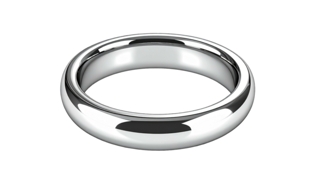 Polished metal ring, curved, reflecting light, centered against a black background, clean lines