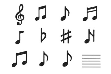 Modern vector sixteenth dotted music staff elements icon double note sign line