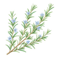 Fototapeta premium Delicate rosemary sprigs with tiny blue flowers, perfect for culinary or herbal designs