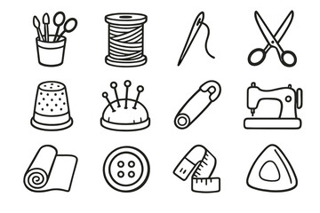 Thread icons tools sewing spool chalk vector icon safety pincushion roll needle