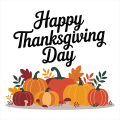 Festive Thanksgiving Day Graphic with Pumpkins and Autumn Leaves for Holiday Celebrations and Warm Greetings Featuring Seasonal Harvest Elements and Decorative Lettering