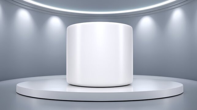 Modern white pedestal display stand with integrated uplight fixture for elegant illumination and contemporary interior decor.