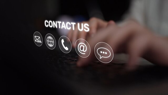 UI concept for contact us section showing icons for email, web, phone, and message. Contact and support icons help streamline business communication and improve customer contact experience. Muxer