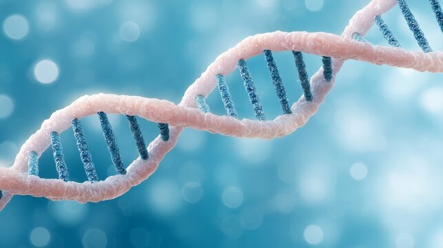 Dynamic dna helix structure on vibrant blue background genetic blueprint illustration.