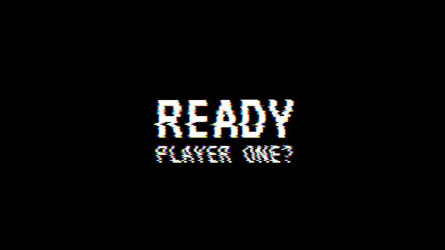 ready player one text animation with glitch efect,for video game websites or gaming blogs. 4k video.