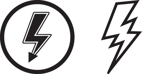Black and White Lightning Bolt Icons with Circle and Outline Designs